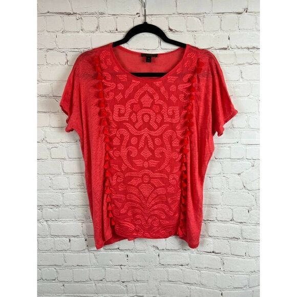 J.CREW linen cotton fringe embroidered T-shirt top dolman sleeve coral size XS - Picture 1 of 6